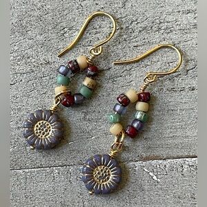 New Sunflower Floral Drop Beaded Earrings